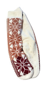 Fuzzy Babba 1 Pair of Socks White & Red Snowflake Print Grippy Bottoms‎ NEW Photo 0