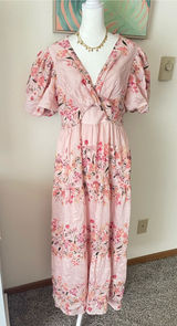 Taylor Puff Sleeve Floral Maxi Dress with Twist Detail in Candy Floss Pink US 10 Photo 0