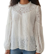 WHITE HOUSE BLACK MARKET White‎ Mock Neck L/S Eyelet Lined Blouse EUC Size 4 Photo 0
