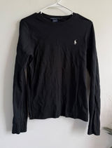 Ralph Lauren Sport Womens Black Long Sleeve Cotton Crew Neck Pony Logo Tee L Photo 0