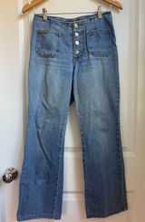 Vintage Hot And The Gang Size 5 Blue Denim Made in USA Flare Jeans Button Fly‎ Photo 0
