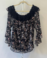 White House Black Market Floral Off Shoulder Lace Trim Bell Sleeve Blouse XL Photo 0