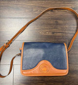 Vtg Dooney & Bourke Navy Blue & Tan All Weather Leather Organizer Crossbody Bag Photo 0