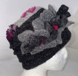 La Fenice Florence Italy Wool Blend Cloche Hat Grey Fuchsia Flower Made in Italy Photo 0
