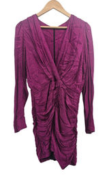 Zara Dress Womens Medium Ruched Mini Magenta Black Polka Dot Long Sleeve EUC Photo 0