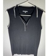 Adrianna Papell Black Ribbed Knit Sleeveless Polo Top Size M Photo 0