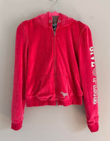 Y2k Pink Victoria'S Secret Rhinestone Embellished Velour Fur Hood Zip Up Jacket Photo 0