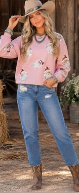 Boutique Sequin Santa Sweatshirt – Size Large queen of sparkles NWOT Photo 0