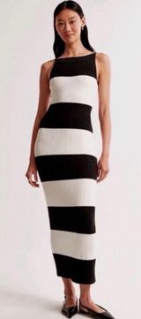 Abercrombie & Fitch Black Cream Striped Ribbed Knit Maxi Dress M NWT Photo 0