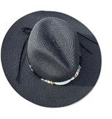 Black Wide-Brim Straw Hat with Beaded Band Photo 0