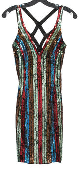 Primavera Dress All Over Sequin Y2K Disco Retro Statement‎ Glam Party Colorful 2 Photo 0