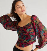 Free People On Lala Floral Long Sleeve Crop Top Women's Size‎ S Festival Boho Photo 0