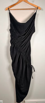 NWT Abercrombie & Fitch Midi Dress Womens M Black Ruched Cowl Neck Asymmetrical Photo 0