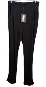 PRETTYLITTLETHING Black Ribbed Wide‎ Leg Palazzo Pants Elastic Waist Split Hem Photo 0