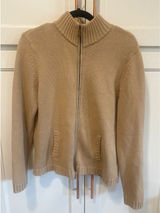 Lauren Ralph Lauren Tan Cotton Full Zip Cardigan Sweater Ribbed Knit Womens L Photo 0