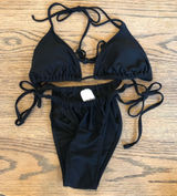 Xhilaration Retro Style Black High Leg Tie Bikini Size L Photo 0