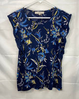 Ann Taylor LOFT women's blue floral crocheted loose sleeve relaxed scoop blouse Photo 0