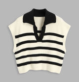 Cider Knit Striped Polo Vest Size XL Sweater Cream Black Photo 0