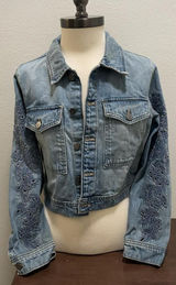 Calvin Klein Floral Embroidered S Cropped Blue Denim Jacket Photo 0