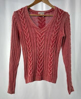 Tyler Böe V Neck Cotton Cable Knit Sweater‎ in Worn Red Size Small Photo 0