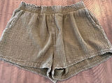 Earthbound Olive Green Double Gauze Boho Loungewear Shorts with Pockets L Photo 0