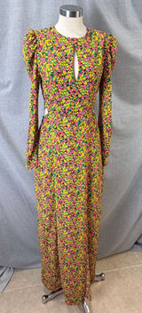 AFRM Yellow Floral Puff Sleeve Open Back Lattice‎ Detail Maxi Dress S Photo 0