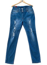 Major Motion Pictures Studios / Tv Show Wardrobe 15/16 NEW WITH TAG womens Y2K DISTRESSED light blue denim jean pants Photo 0