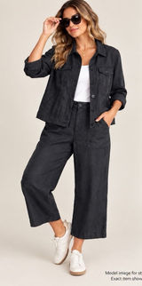 Linden Hill Womens XL 16 Black 100% Linen Jacket Pants 2 Piece Matching Set Photo 0