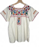 Colorful Florals Mexican Embroidered Short Sleeve Peasant Blouse Boho Photo 0