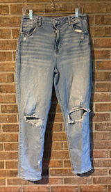 American Eagle Outfitters Light Blue Distressed Curvy Mom Jeans 14L Photo 0
