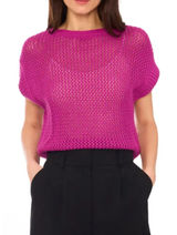 Halogen Open Stitch Cotton Crop Sweater Vest Size Large Magenta Crew Neck‎ Photo 0