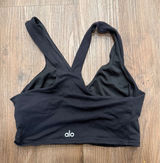 Alo Yoga Womens Black V-Neck Racerback Sports‎ Bra Reflective Logo Size XS S Photo 0