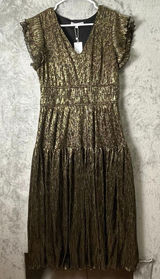 Baltic Born‎ Miley Pleated Shimmer Dress Gold Metallic Party XL Formal New Photo 0