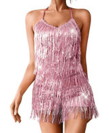 NWT Kaei&Shi Pink Sequin Fringe Romper - Medium Photo 0