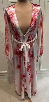 Oscar De La Renta Pink Label Floral Satin Robe Dressing Gown M Belted Romantic Photo 0