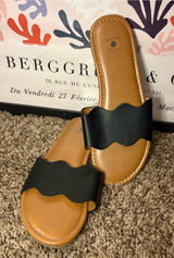 Shade & Shore Black Scalloped Slide Sandals Size 7 Photo 0