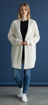 Blakeley Womens Cream Popcorn Knit Thunderbird Graphic Longline Cardigan‎ PS Photo 0