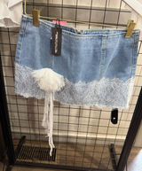 Pretty Little Thing Light Blue Denim Lace-Trim Mini Skirt Photo 0