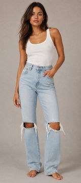 Abercrombie & Fitch the 90s Straight Ultra High Rise Distressed Jeans size 4 Lon Photo 0