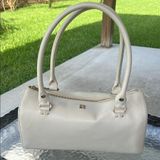 Vintage Y2K Kate Spade White Leather Barrel Satchel Handbag Photo 0