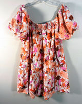 GeeGee Pink Orange Floral Smocked Puff Sleeve Tiered Mini Dress‎ 2XL Photo 0
