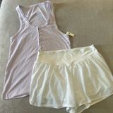 Aerie Tank and Shorts Set Women XL Lavender White Ribbed Henley NWT 4975-100 Photo 0