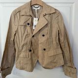 Banana Republic Linen Trench Coat Jacket Tan Size Small Petite Short Trench Photo 0