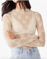 Nude Lace Long Sleeve Top Tan Size M Photo 0