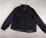 adrianna papell black sheer blouse button up black floral eyelet detail xl‎ Photo 0