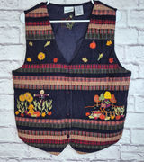 Vintage Bobbie Brooks Fall Corduroy Vest Embroidered Scarecrow Barn Patchwork L Photo 0