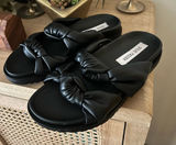 Steve Madden Melony Double Knot Black Slide Sandals Faux Leather Size 6‎ Photo 0