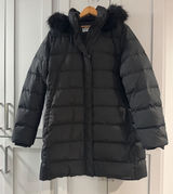Lands End Womens‎ XL Black Down Puffer Parka Jacket Faux Fur Trim Hood Photo 0