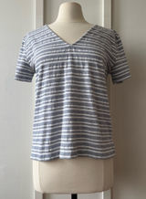 Loft Blue and White Textured Stripe V-Neck Tee Photo 0