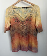 Apt. 9 Y2K XL Paisley Henley‎ Short Sleeve Tee Rib Yellow Red Orange Fire Floral Photo 0